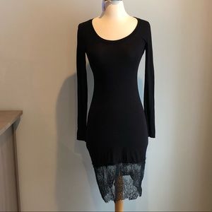Black stretchy cotton dress with lace BCBGMAXAZRIA